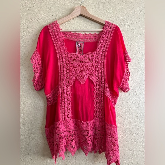 NEW | Johnny Was | Pink Crochet Georgette Blouse - Size M - Picture 1 of 7